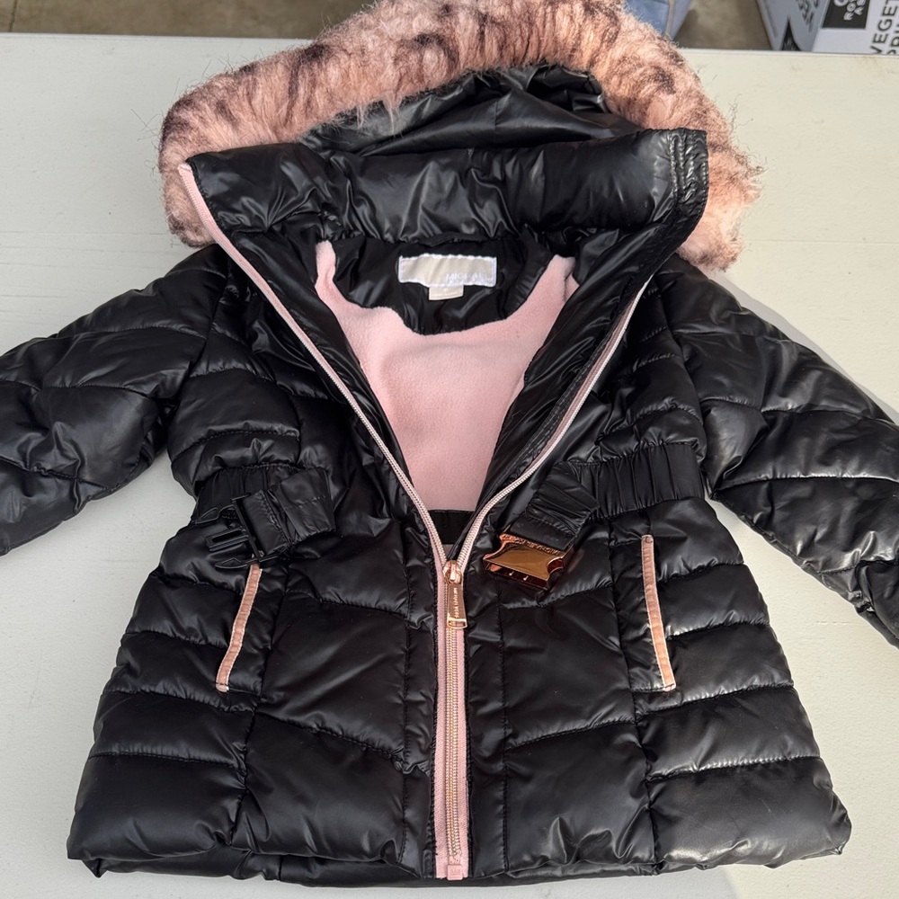 Michael Kors Black and Pink Kids Puffer Jacket